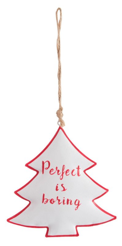 Albero in metallo bianco da appendere con scritta rossa perfect is boring - 87488p